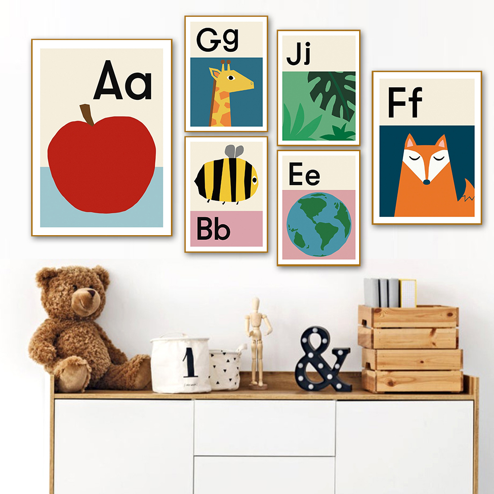 Baby Nursery Images Free - Cartoon ABCD Alphabet Poster Education Canvas