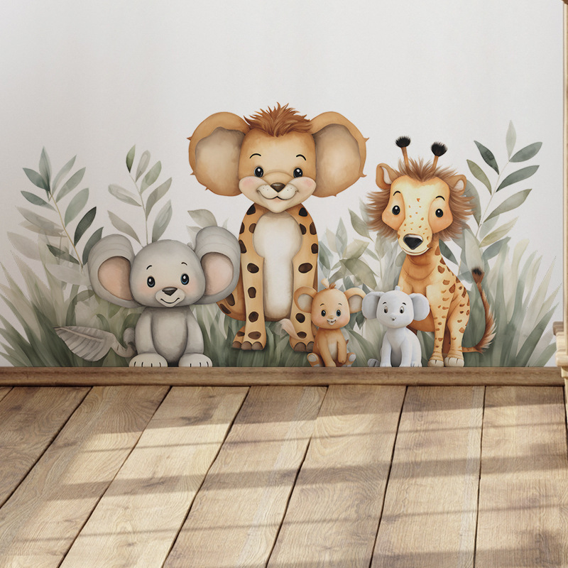 Baby Nursery Jungle - Cartoon Jungle Animals Wall Sticker Self-Adhesive