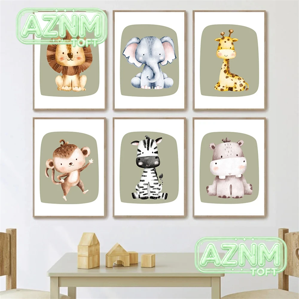 Baby Nursery Giraffe - Cute Monkey Zebra Giraffe Lion Canvas