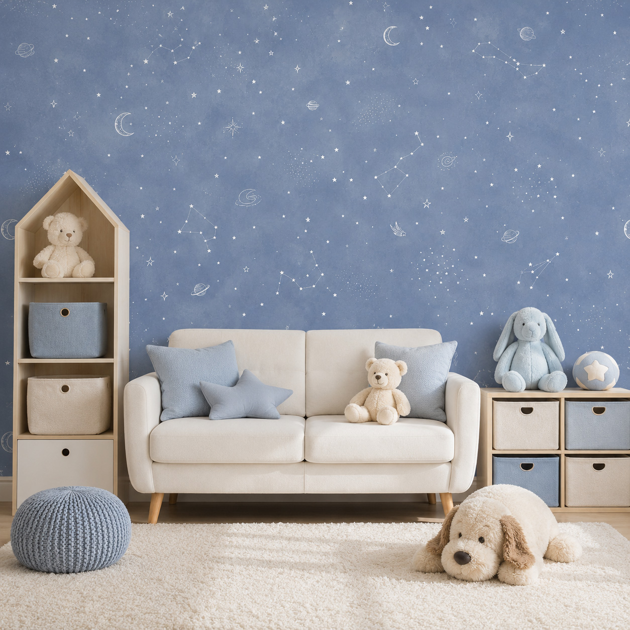 Baby Nursery Water - Blue Starry Sky Self Adhesive Wallpaper