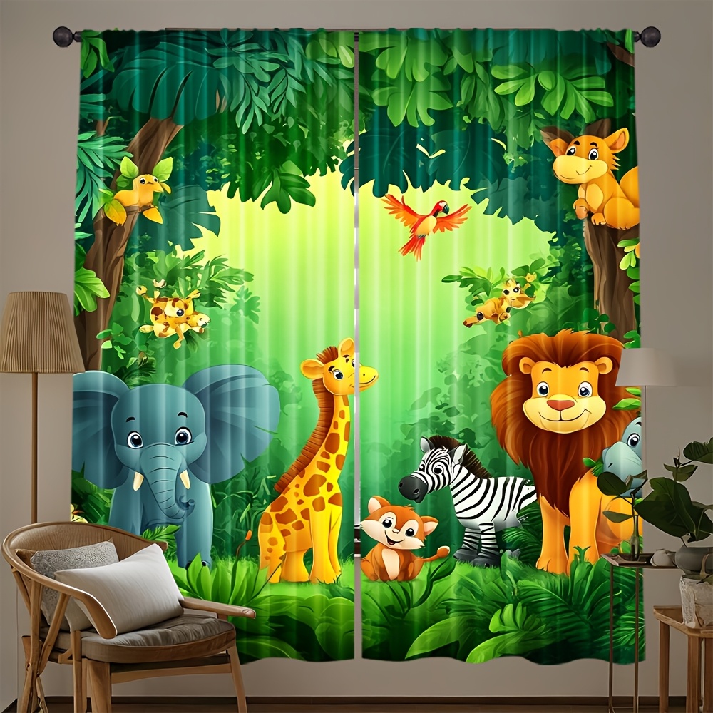 Baby Nursery Jungle - 2pcs Cartoon Animal Curtains Jungle Safari