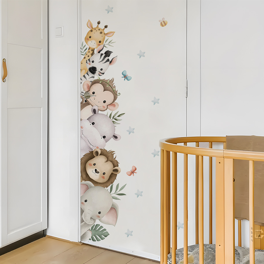 Baby Nursery Jungle - Door Stickers Watercolor Cute Jungle Animals