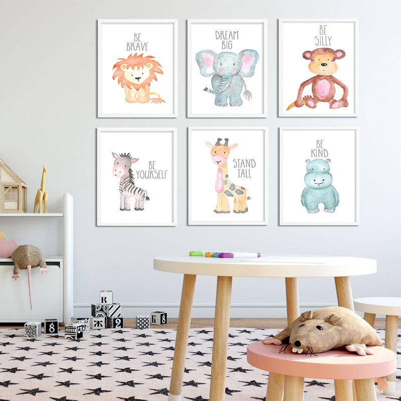 Baby Nursery Giraffe - Baby Animal Lion Elephant Giraffe Canvas