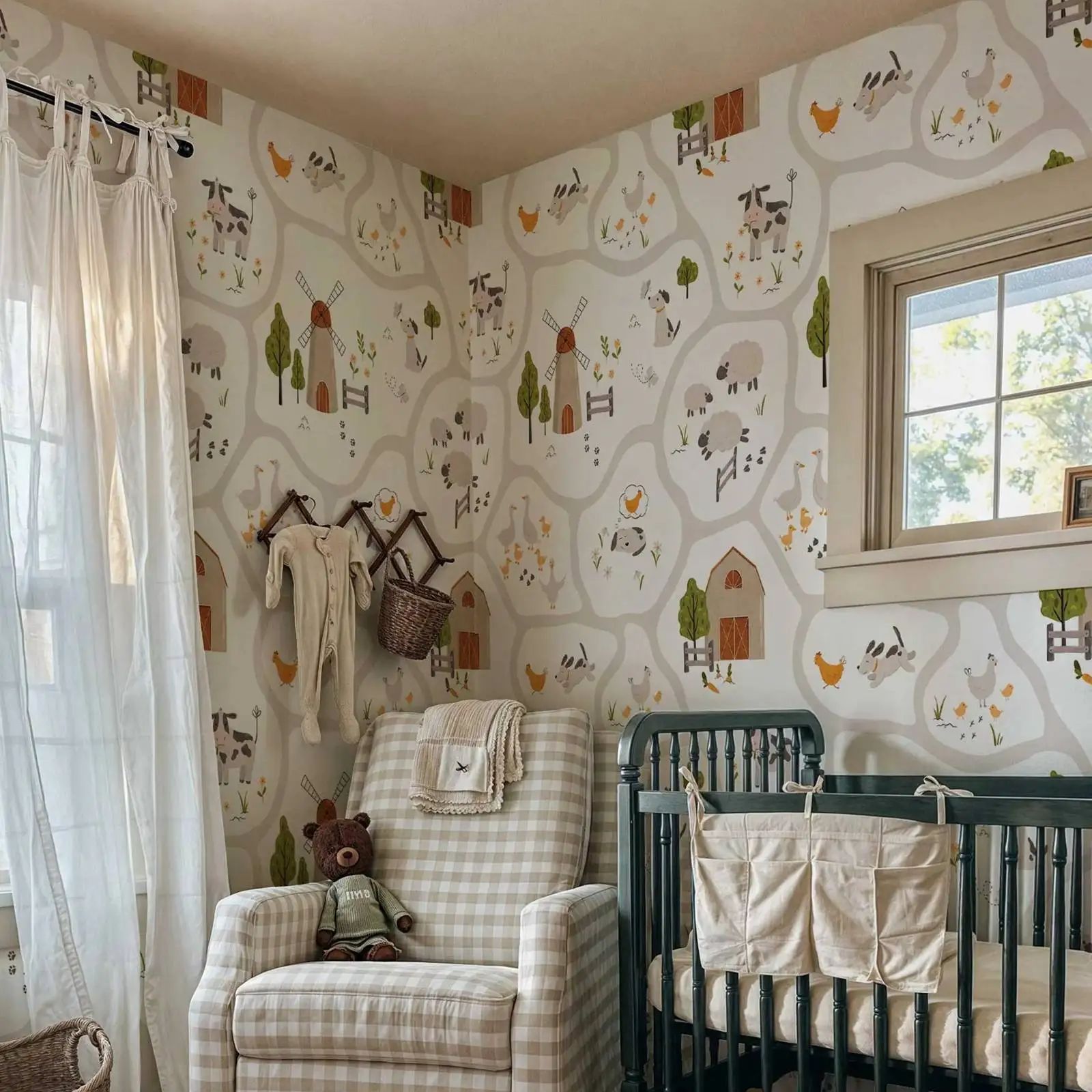 Cute Farm Animals Kids Wallpap - Baby Nursery Water review and price