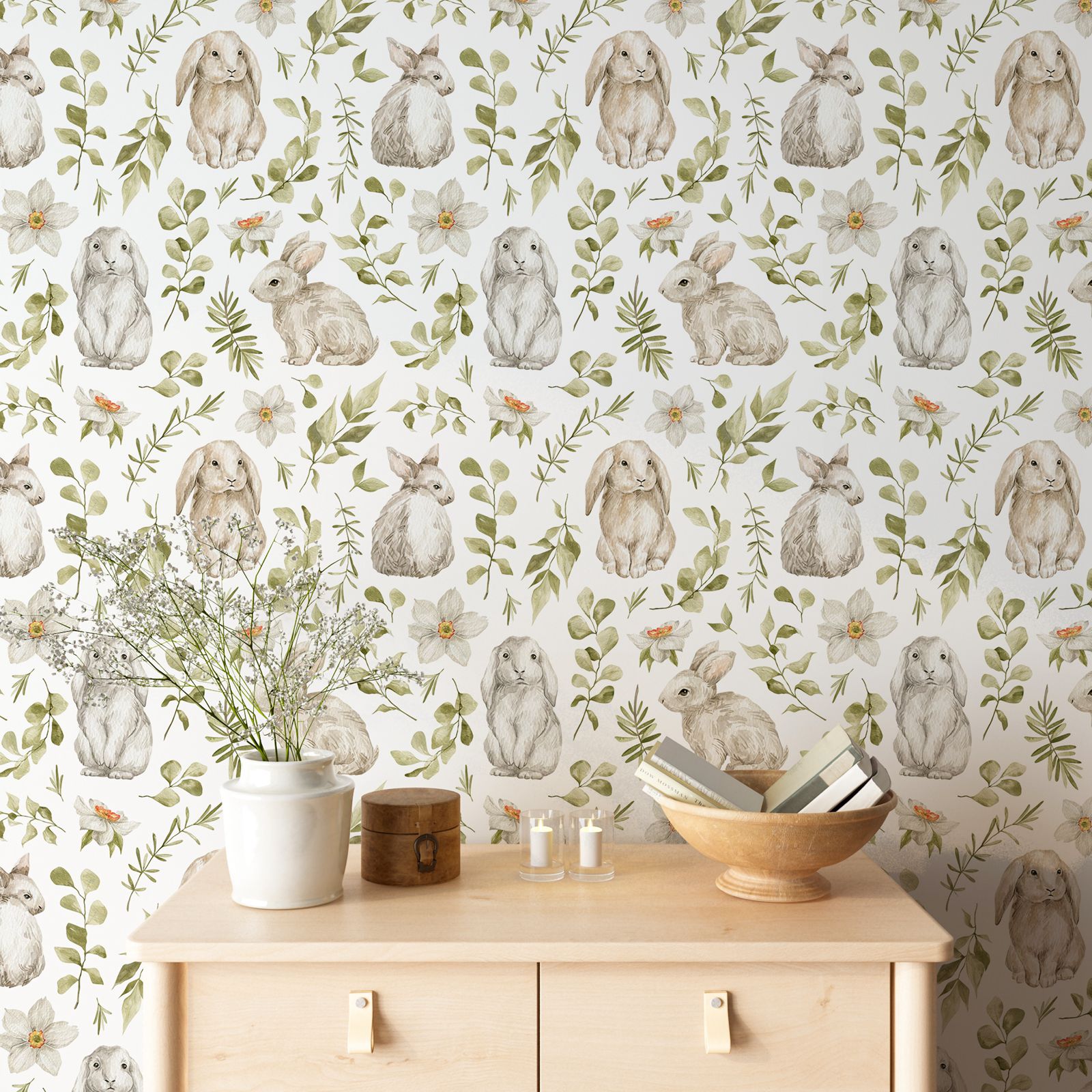 Bunny Wallpaper Kids Room Wall - Baby Nursery Water review and price