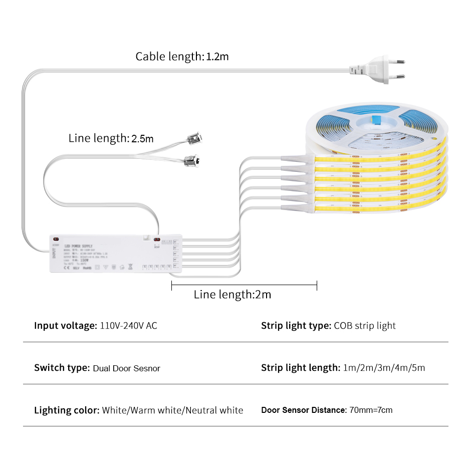 AU EU US UK Plug 12V COB LED S - Drawer Dresser White review and price