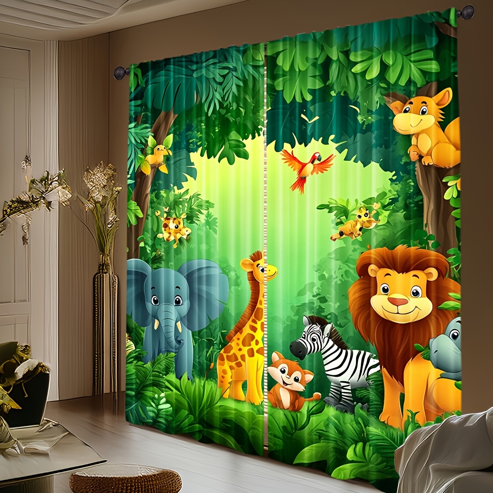 2pcs Cartoon Animal Curtains J - Baby Nursery Jungle review and price