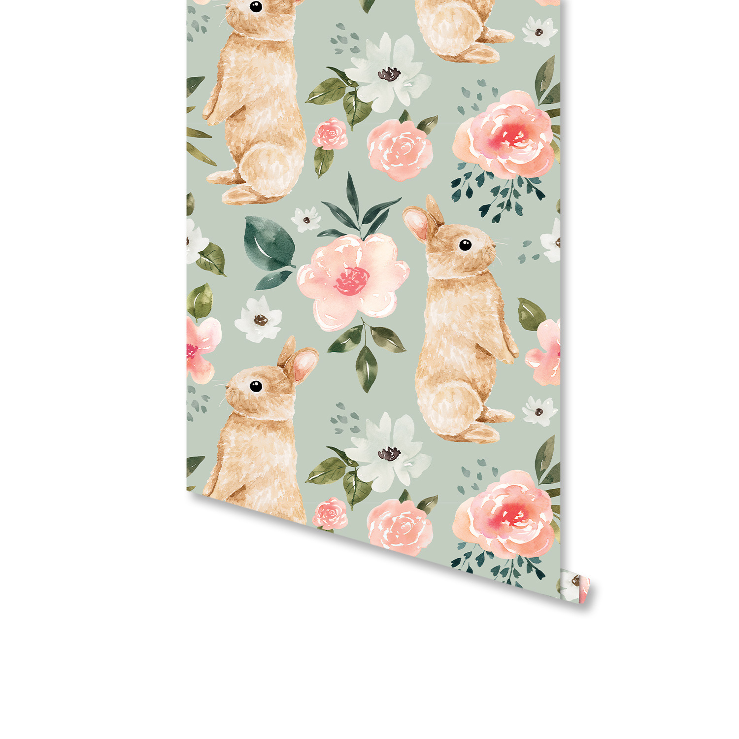 Sage Green Bunny Floral Wallpa - Baby Nursery Water review and price