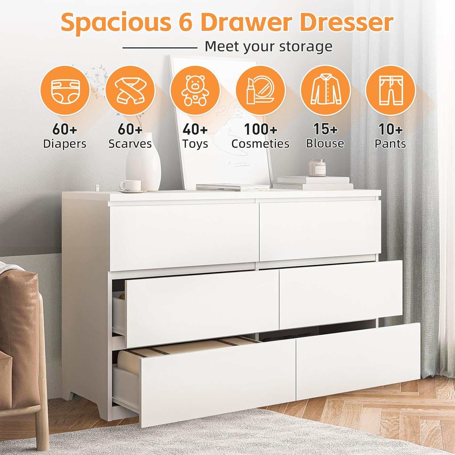 White Wood 6 Drawer Dresser fo - Drawer Dresser White review and price