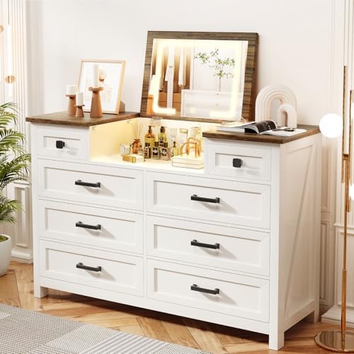 Dresser with LED Mirror, 8 Dra - Drawer Dresser White review and price