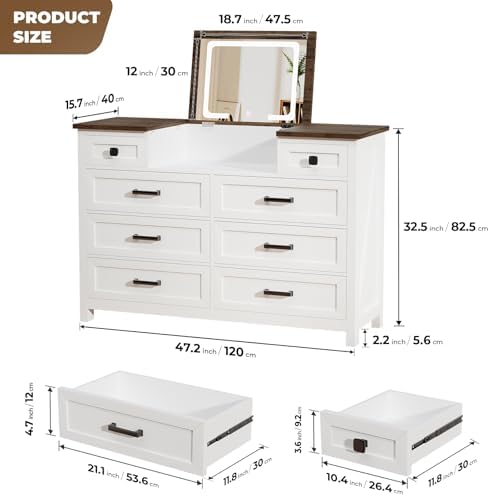 Dresser with LED Mirror, 8 Dra - Drawer Dresser White review and price