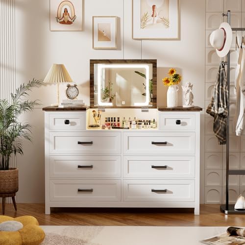 Dresser with LED Mirror, 8 Dra - Drawer Dresser White review and price